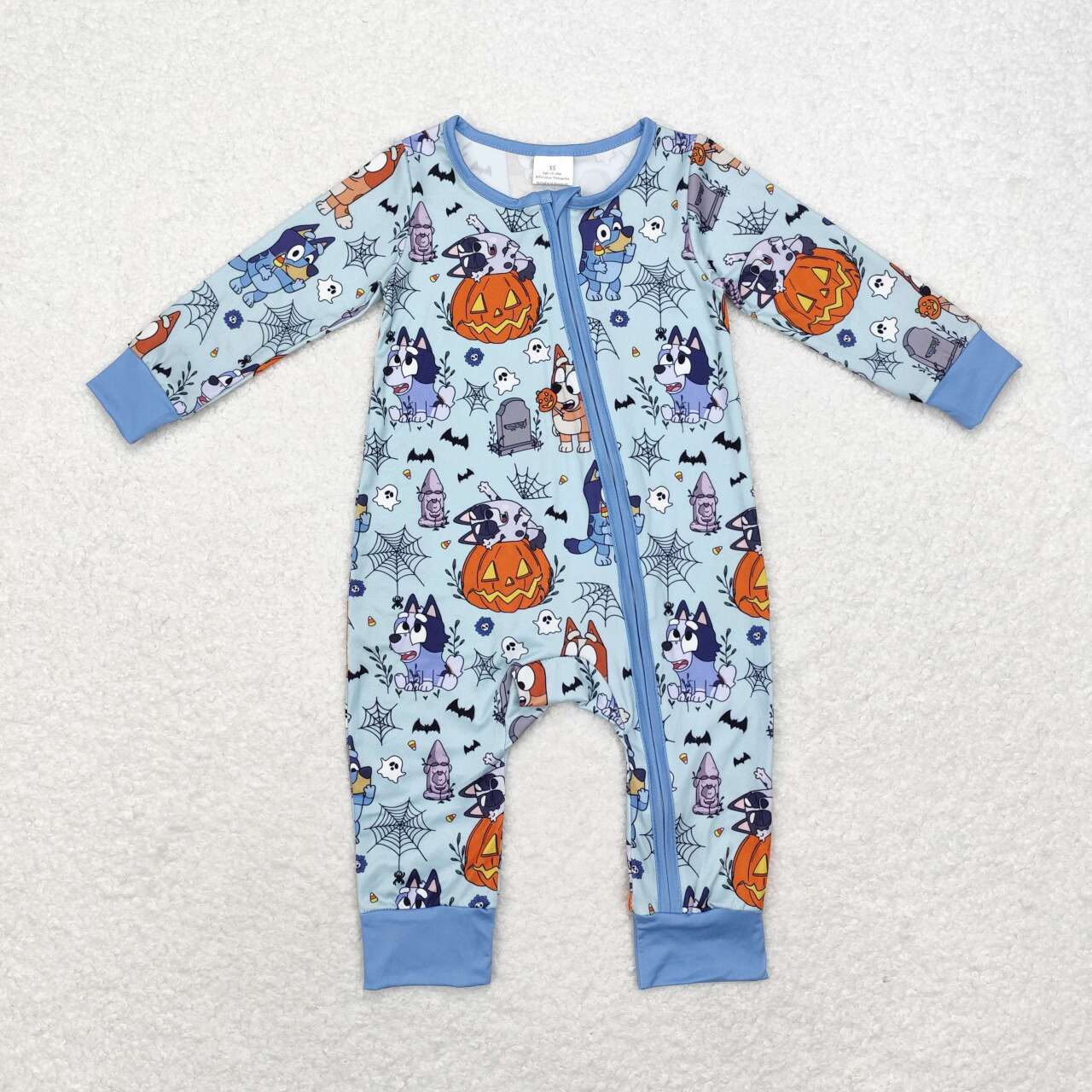 Halloween web blue cartoon dog  zip  romper