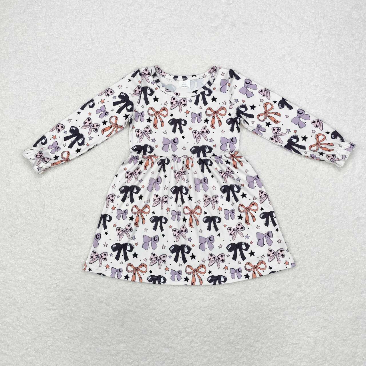 Wholesale Kids Girls Bow Print Long Sleeve Dress