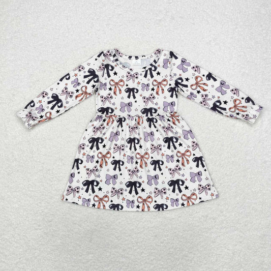 Wholesale Kids Girls Bow Print Long Sleeve Dress