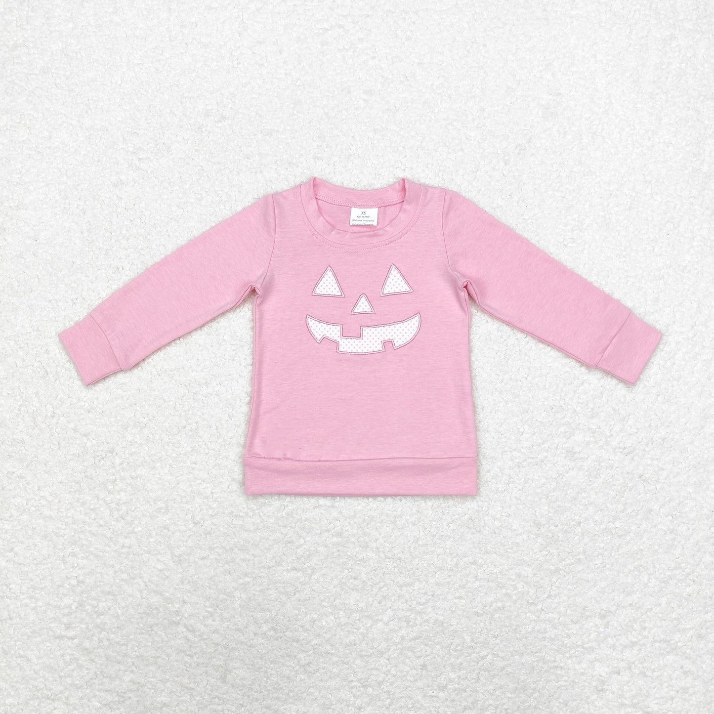 Toddle girls Halloween embroidery pumpkin skull pink top