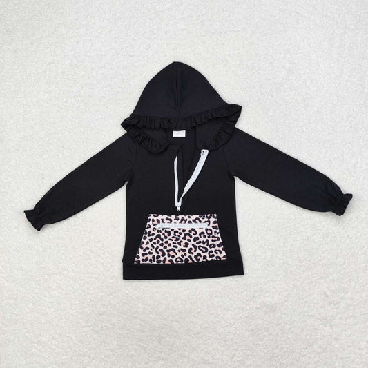 infant baby girls black cheetah long sleeve hoodie top