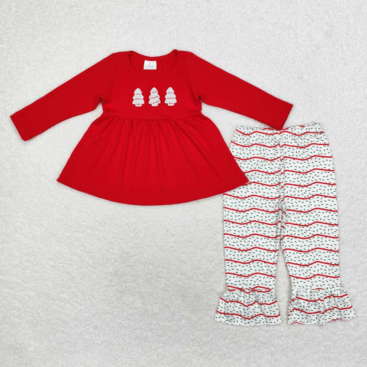 kids girls embroidery christmas tree red top bell bottoms winter clothes