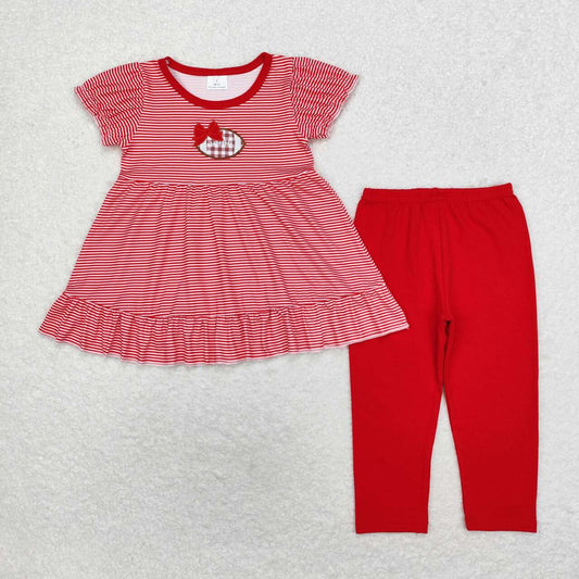 wholesale baby girls red stripes embroidery football game day clothing set