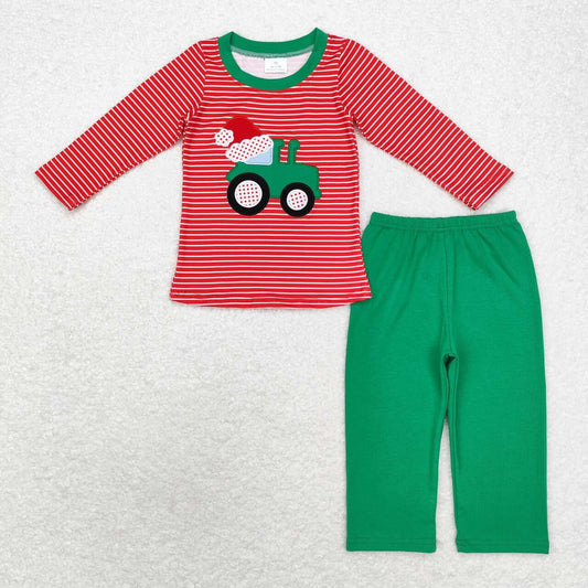 boy embroidery christmas truck santa claus two pieces pajama set
