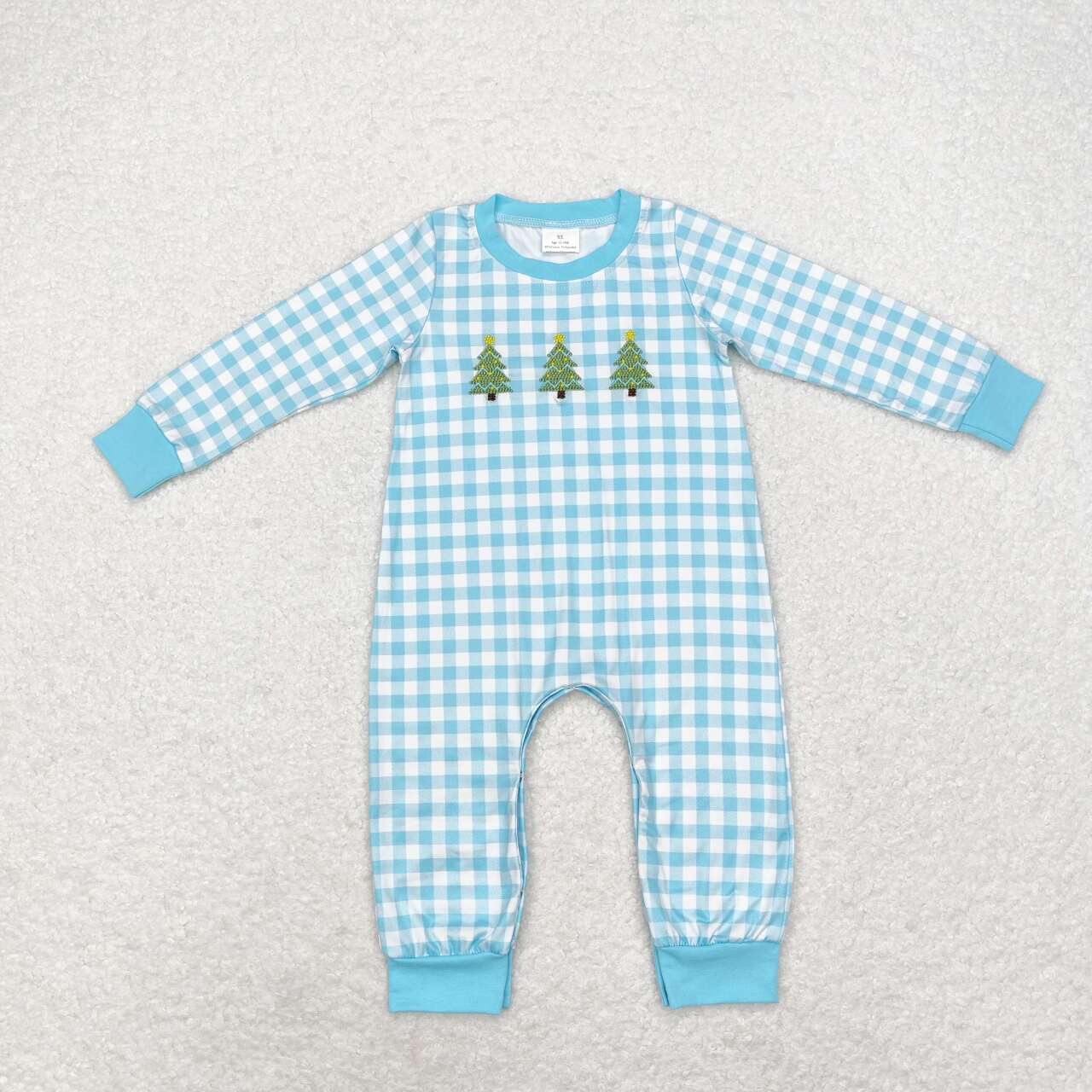 toddle baby boy blue plaid embroidery christmas tree romper