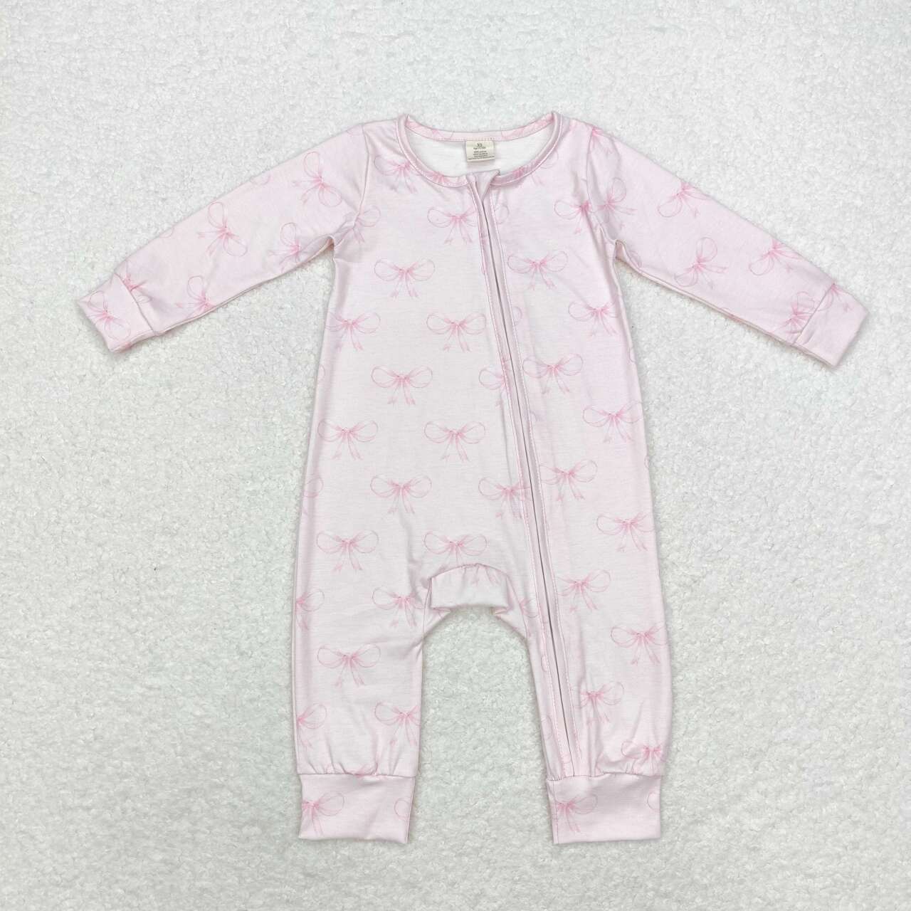 Wholesale kids girls pink bow bamboo zip romper