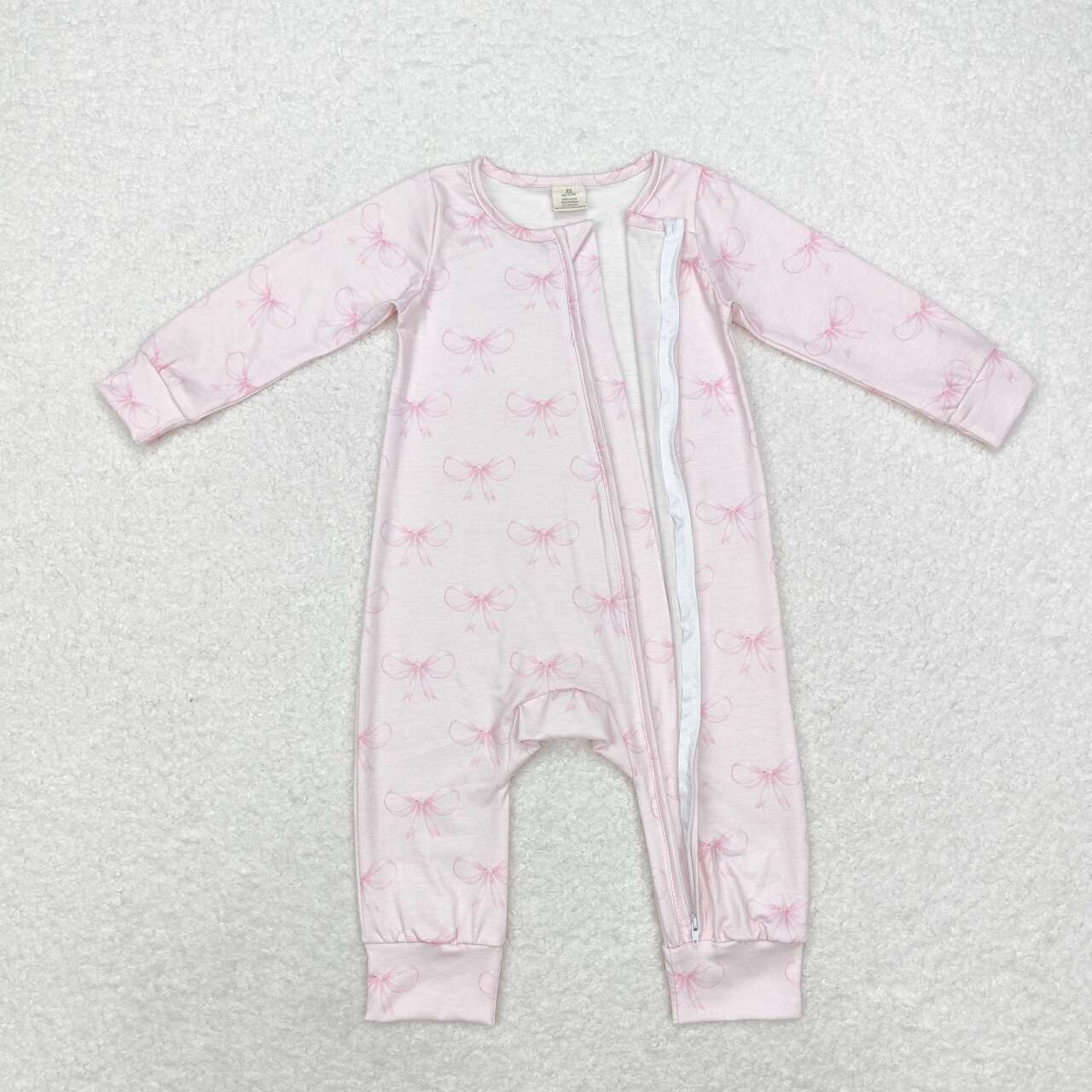 Wholesale kids girls pink bow bamboo zip romper