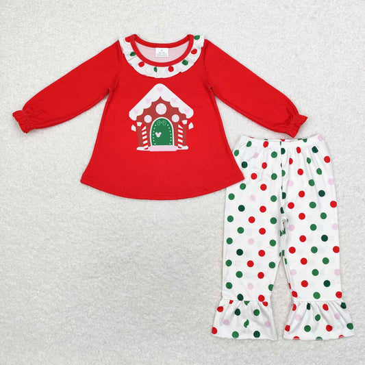 baby girl Christmas house candy cane tunic top matching ruffle pants boutique fall winter clothes