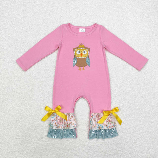 Toddle girls long sleeve embroidery owl romper