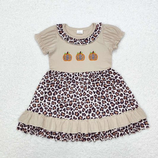 infant baby girls embroidery cheetah pumpkin fall season dress