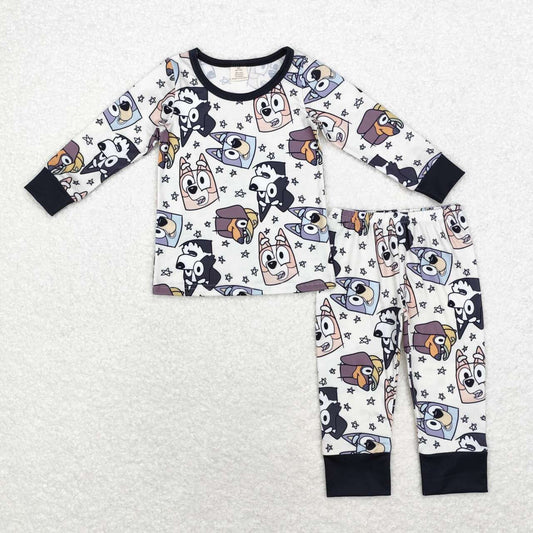 blue cartoon dog halloween ghost bamboo pajama set