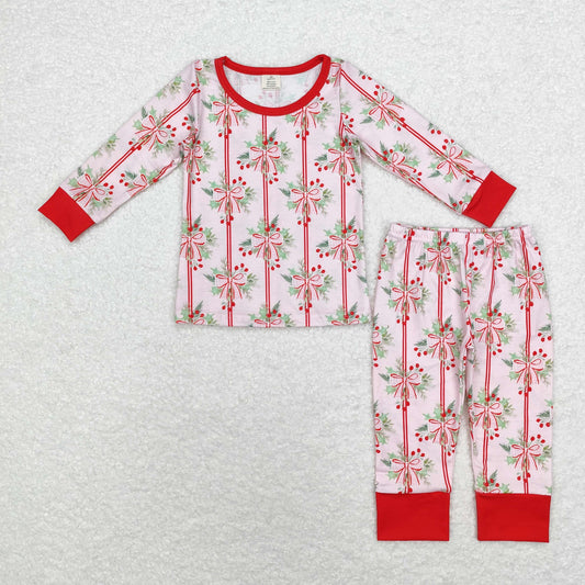 baby girl christmas holly print long sleeve bamboo pajama set