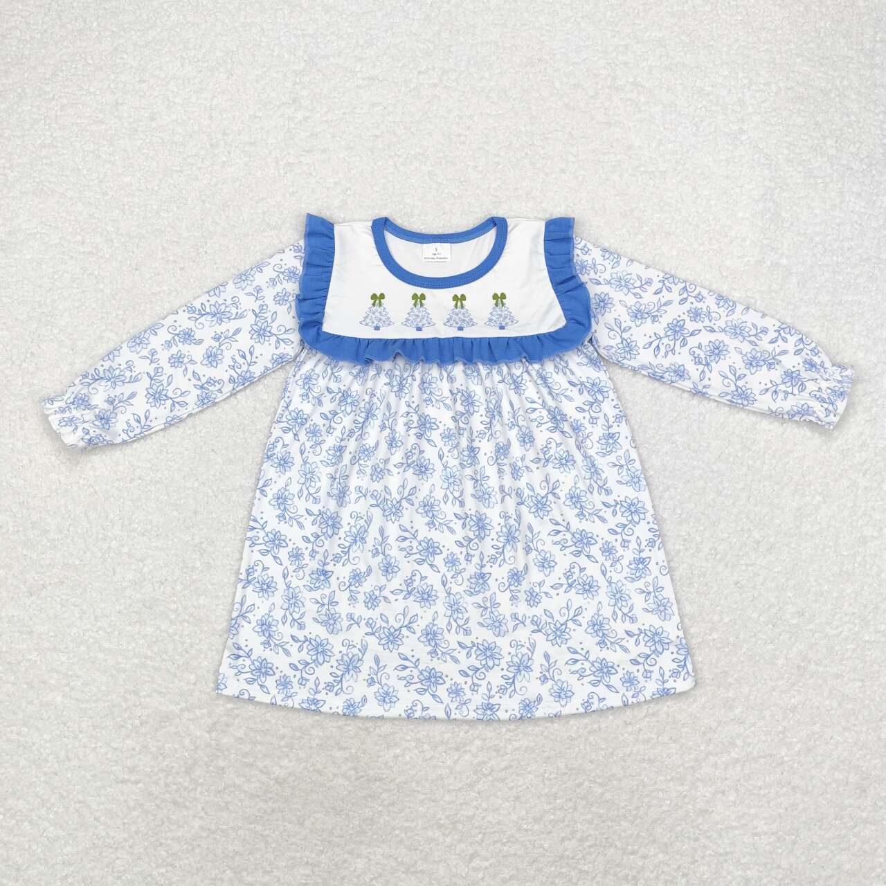 infant baby girl christmas tree blue floral dress