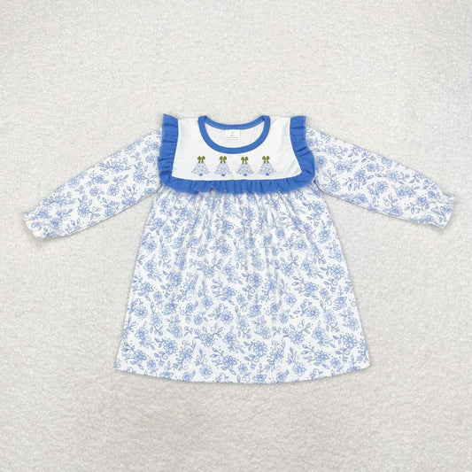 infant baby girl christmas tree blue floral dress