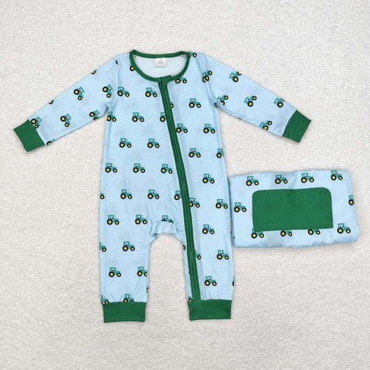 toddle baby boy farm tractor bamboo zip romper