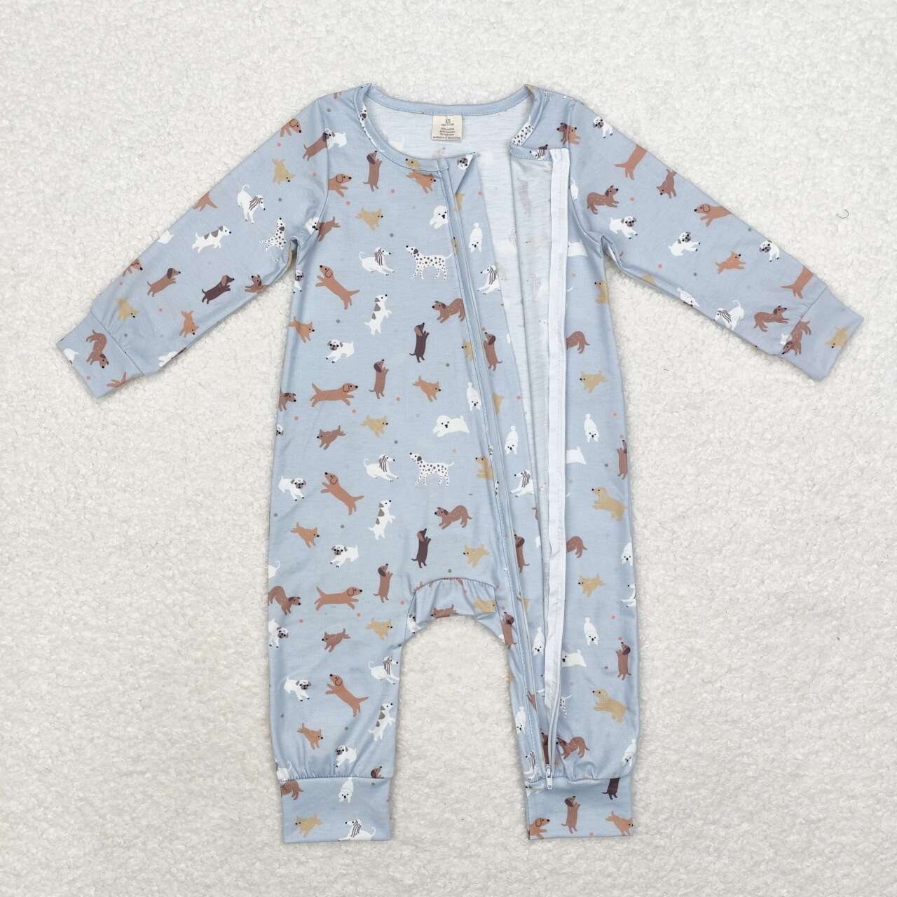 toddle baby boy long sleeve dog print bamboo zip romper