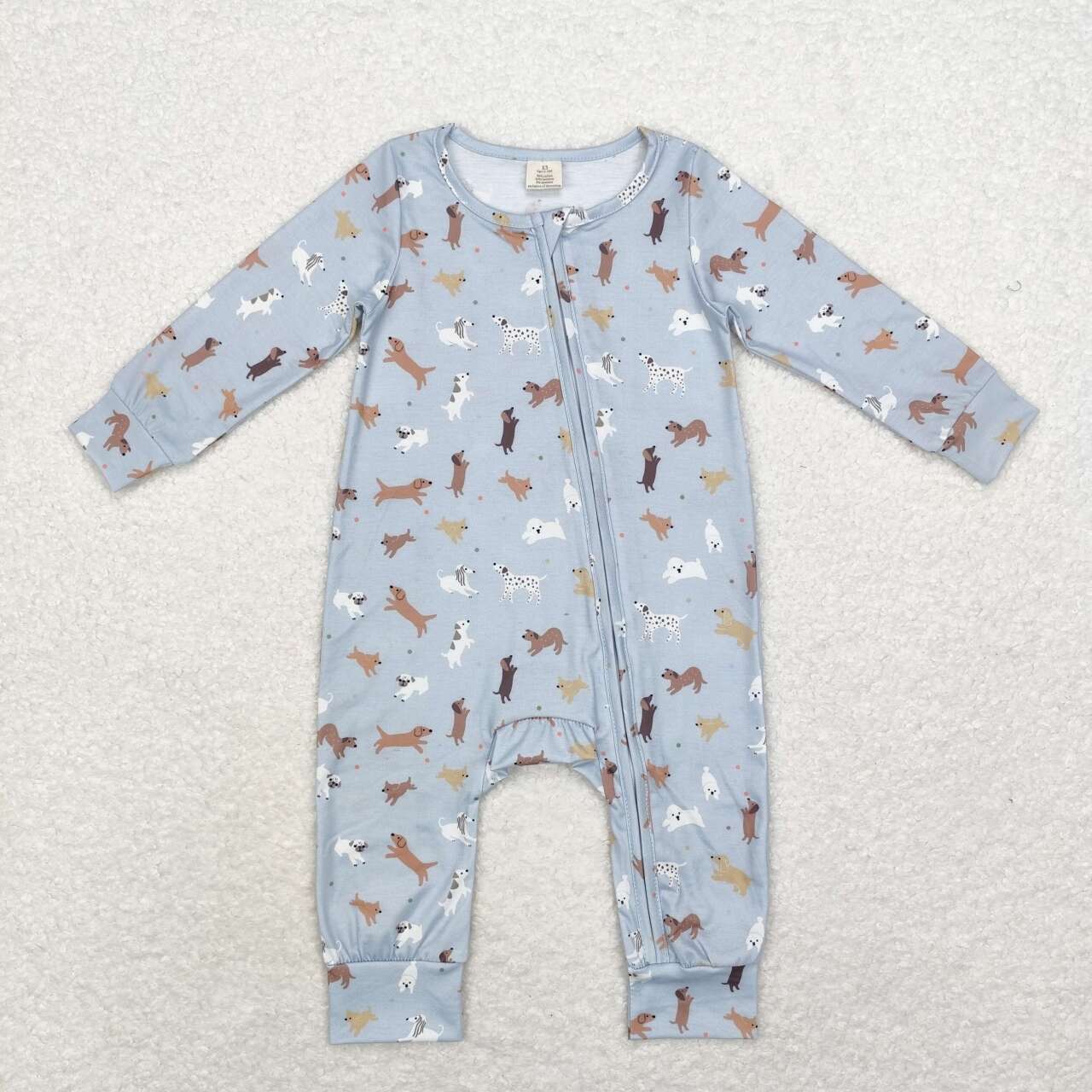 toddle baby boy long sleeve dog print bamboo zip romper