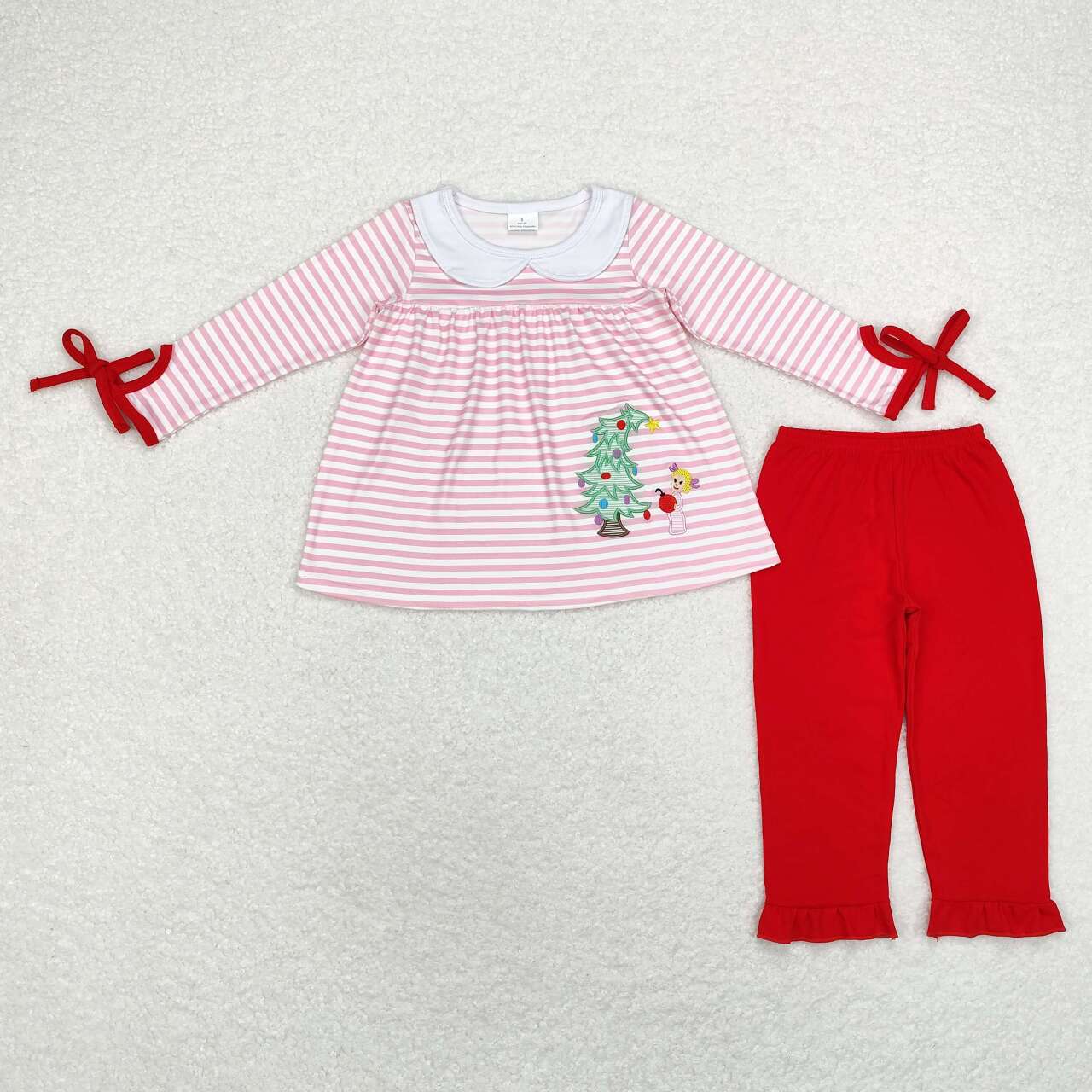 Sister brother embroidery Christmas tree dog tunic top matching pants butique fall winter clothes