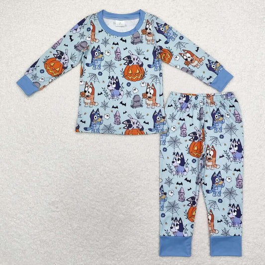 Toddle boy Halloween spiderweb blue cartoon dog pajama set