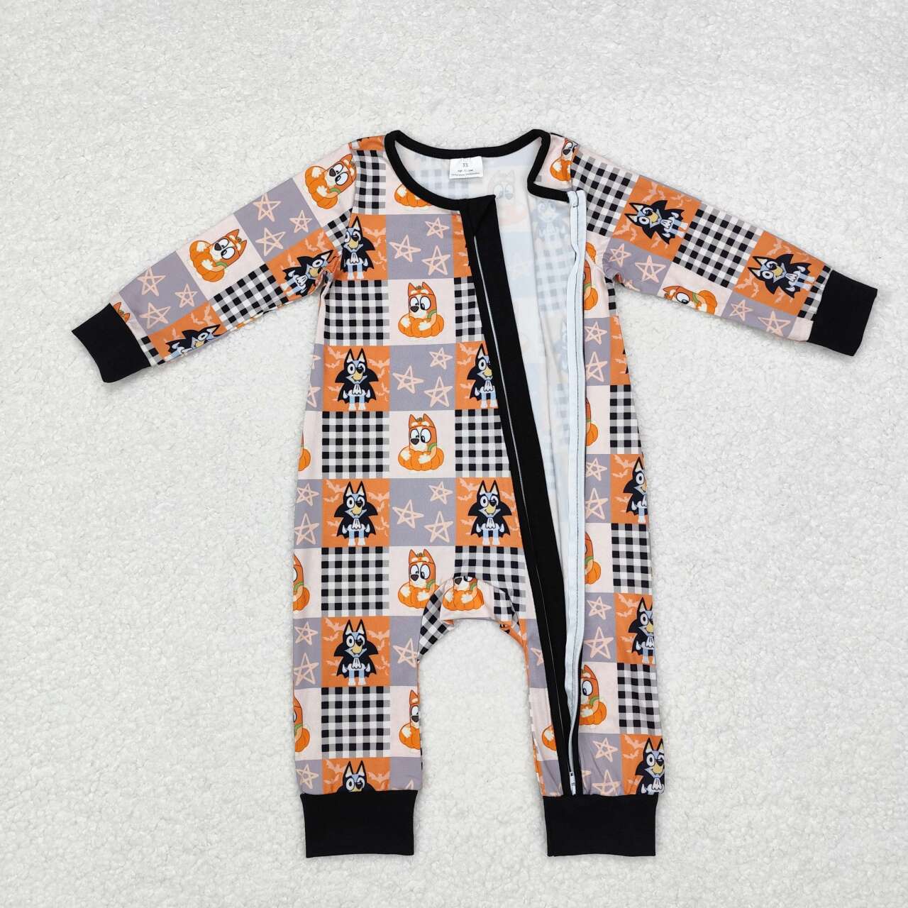 Halloween ghost candy corn blue cartoon dog zip romper preorder