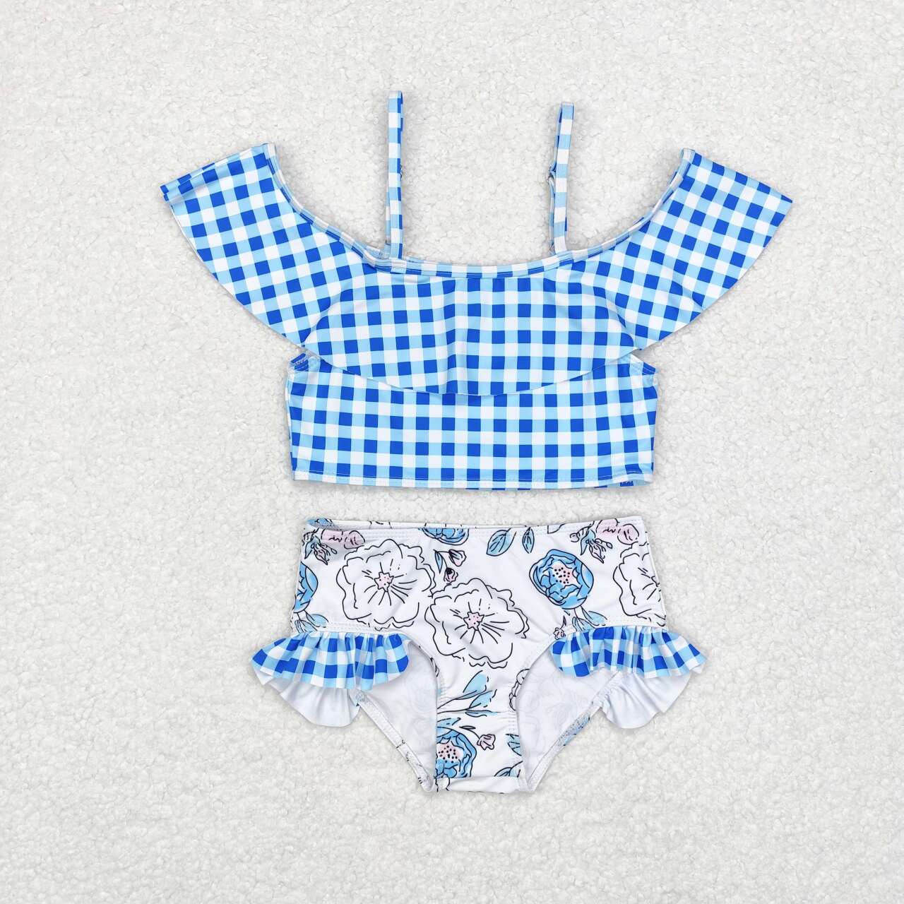 toddle girls blue floral bathing suit