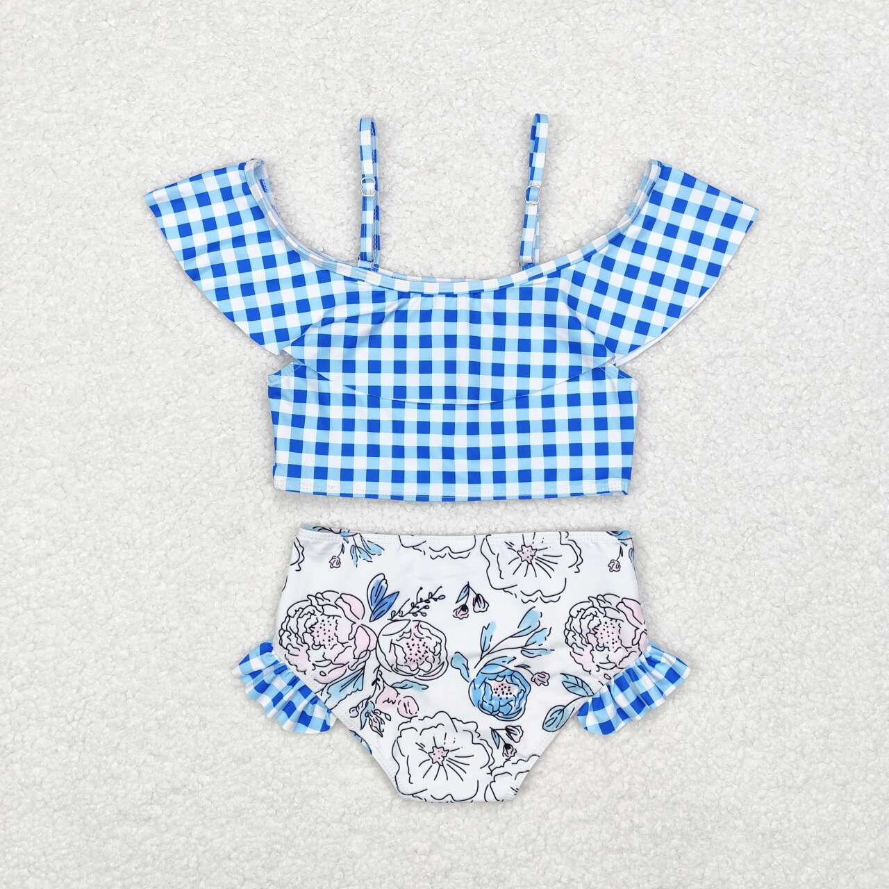 toddle girls blue floral bathing suit