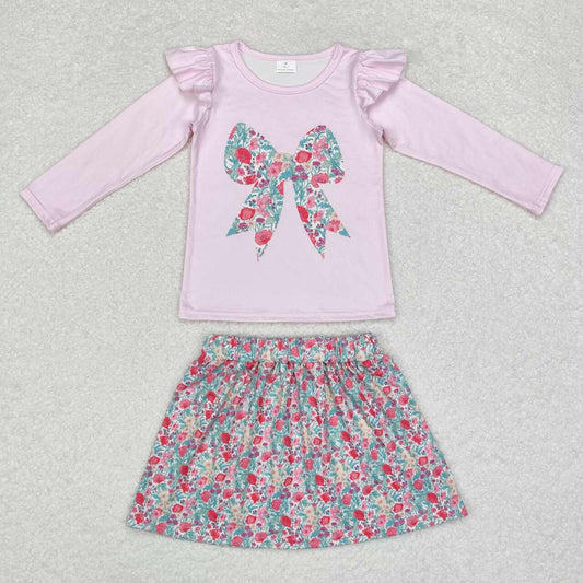 pink bow top floral skirts  matching clothes