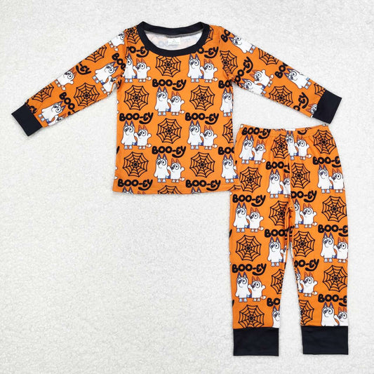 toddle baby boy Halloween boo blue cartoon dog long sleeve pajama set