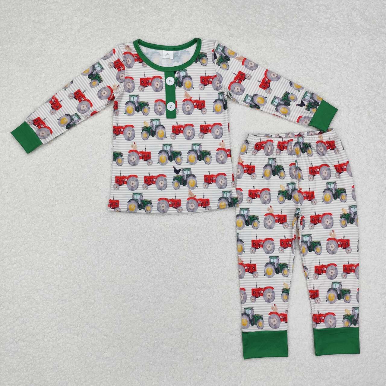 toddle baby boy farm tractor long sleeve bamboo pajama set