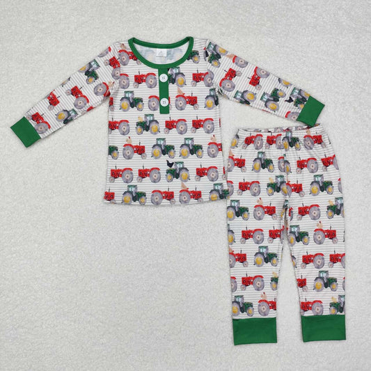 toddle baby boy farm tractor long sleeve bamboo pajama set