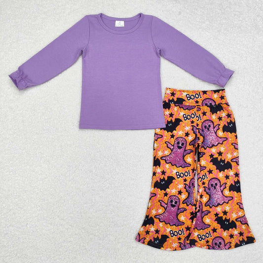 Baby girl long sleeve lavender top halloween ghost boo matching clothes