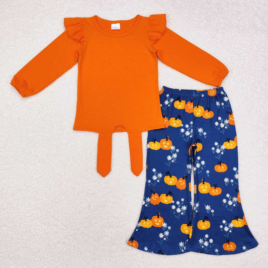 baby girl orange long sleeve top Halloween pumpkin bell bottoms clothes