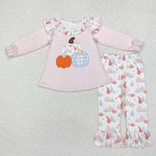 toddle girl three pumpkins long sleeve pink clothes