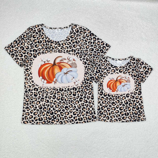 Mommy and me wholesale kids girls short sleeve pumpkin cheetah shirt