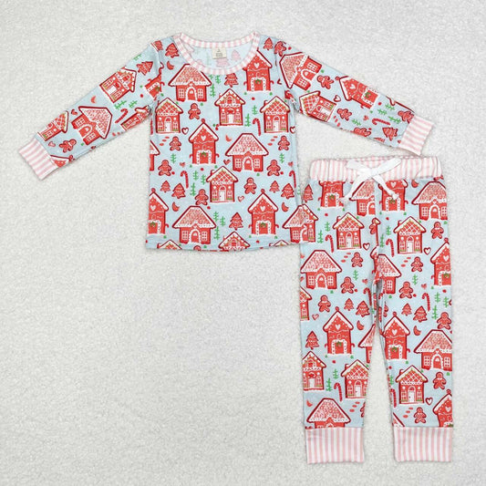 wholesalel kids girls Chritmas house matching bamboo pajama set