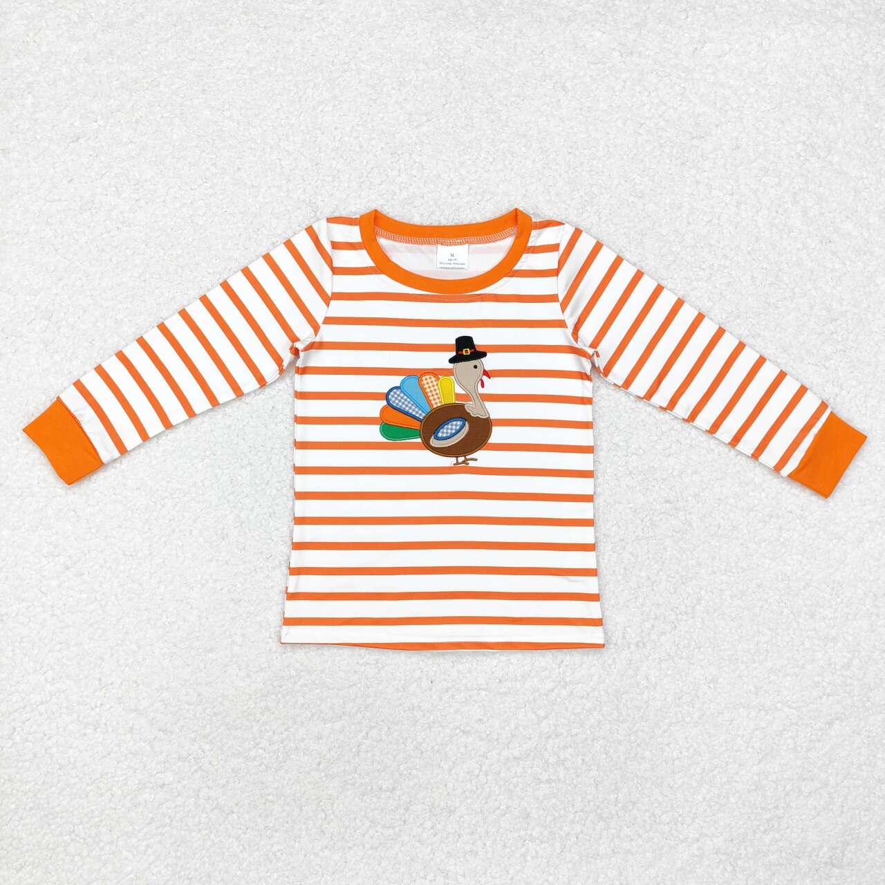 toddle baby boy embroidery thanksgiving turkey orange stripes top