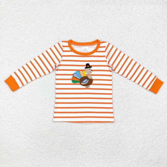 toddle baby boy embroidery thanksgiving turkey orange stripes top