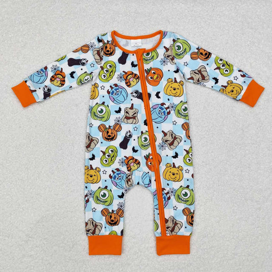 Halloween pumpkin cartoon face zip romper