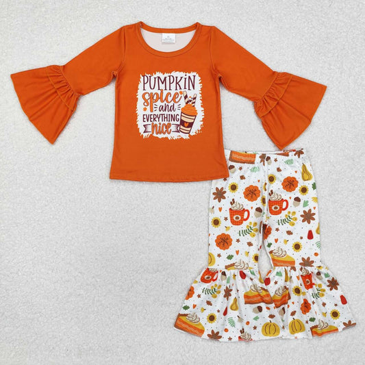 Girls pumpkin top matching pants fall season clothes