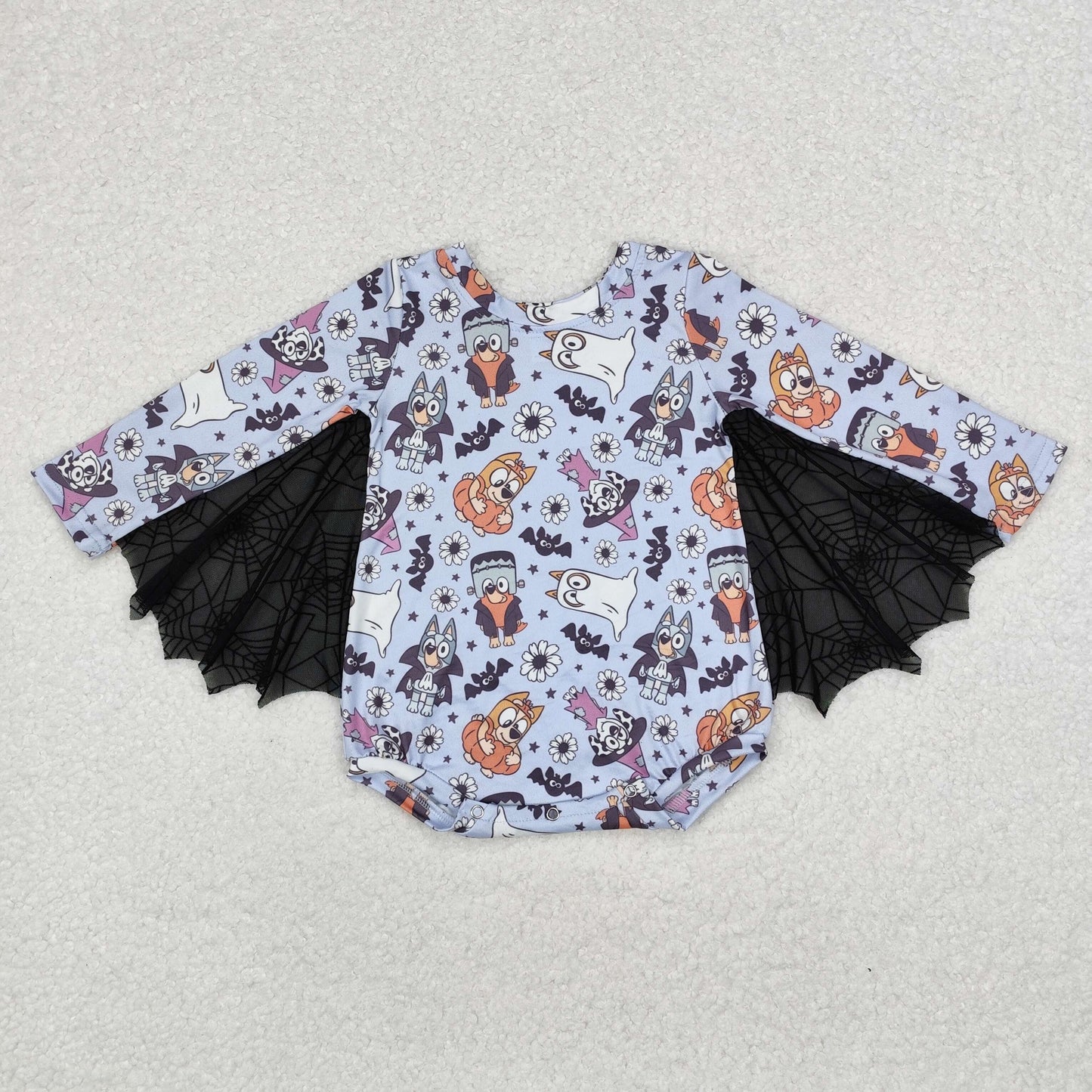 wholesale kids halloween pumpkin blue cartoon dog romper