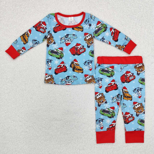 Christmas cartoon car long sleeve bamboo pajama set