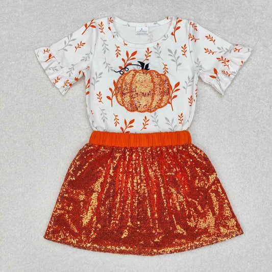 baby girl embroidery sequins pumpkin top matching skirt fall season clothes