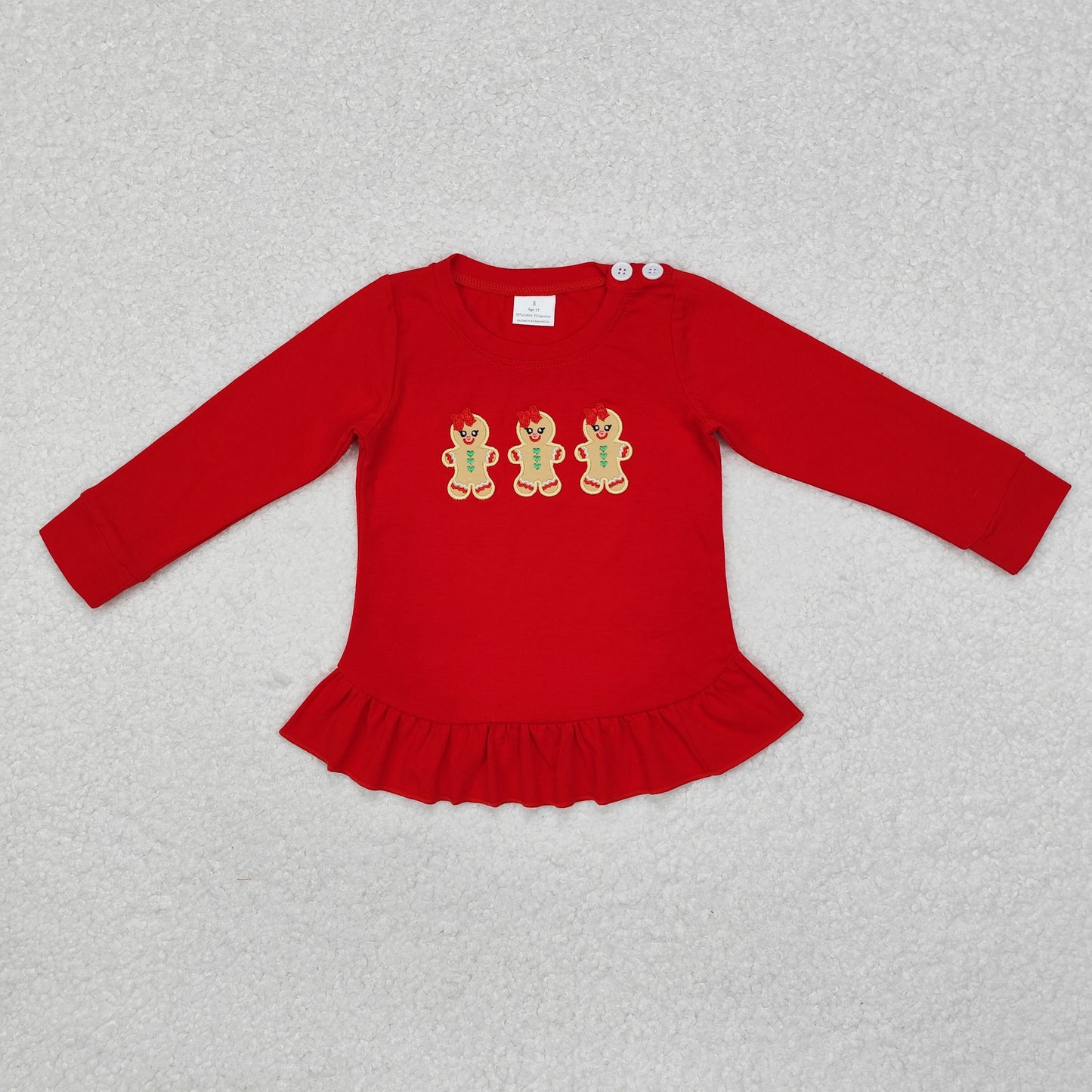 toddle baby girl embroidery Christmas gingerbread red long sleeve top
