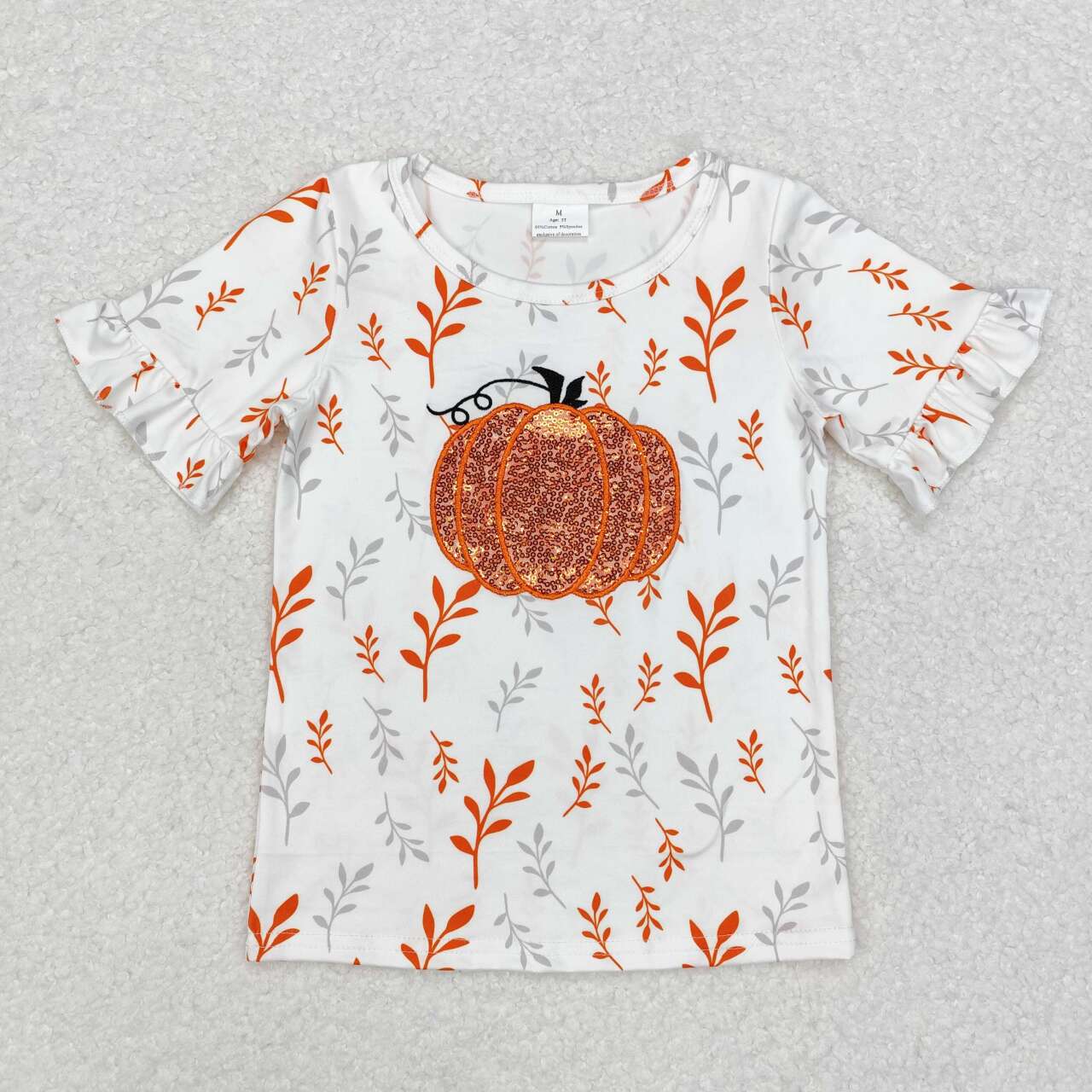 baby girls sequins pumpkin short sleeve top