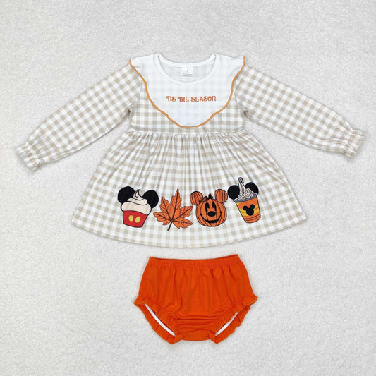 baby girls halloween pumpkin cartoon print bummies outfit