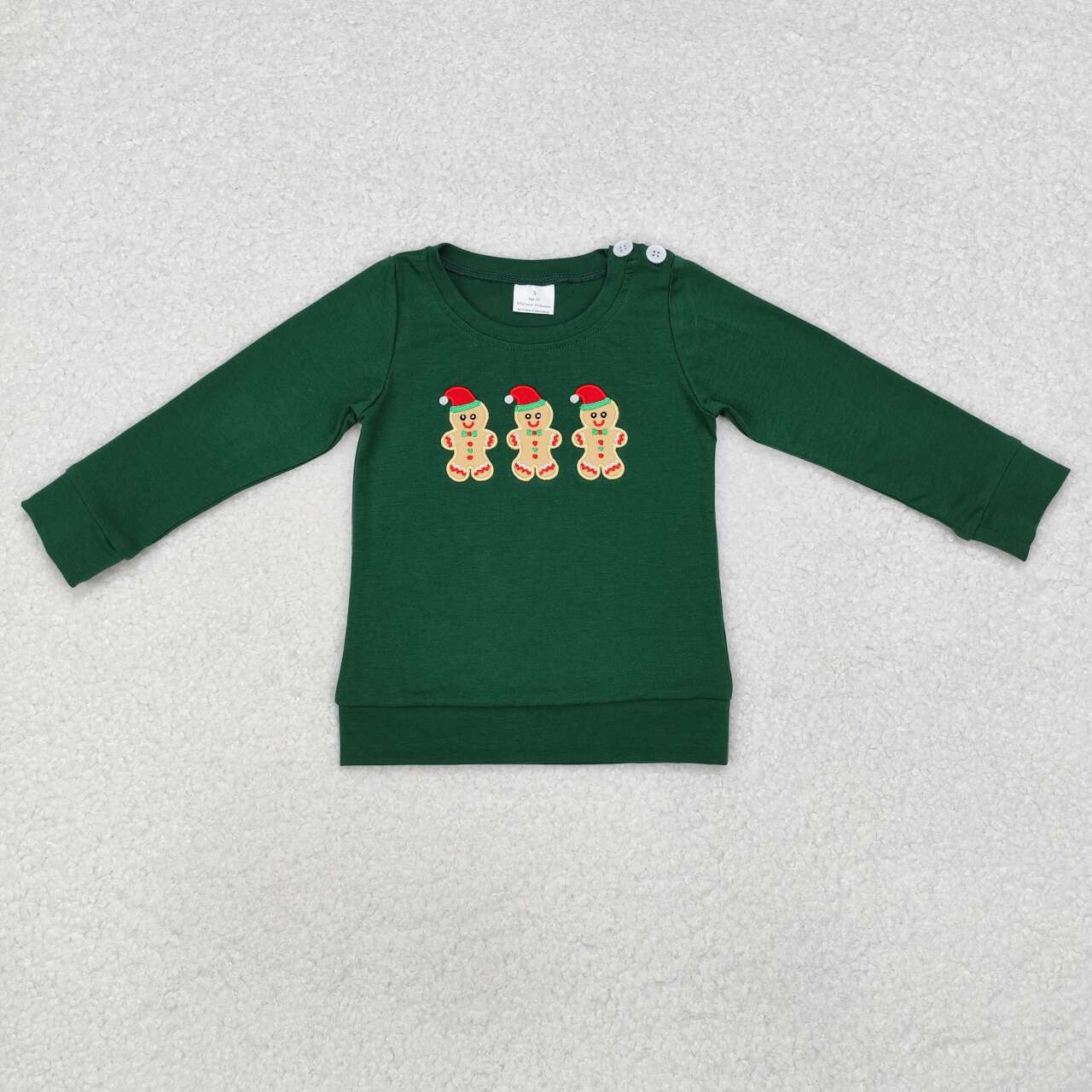 Sister brother embroidery Christmas gingerbread long sleeve top