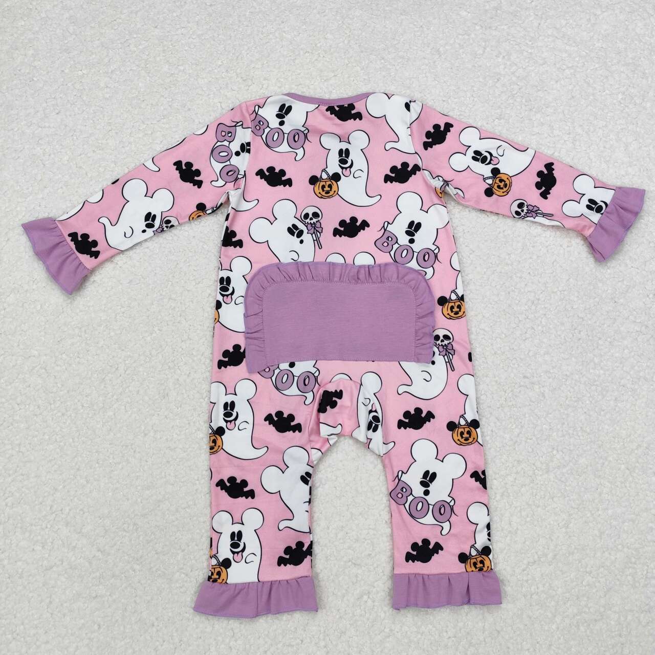 infant kids baby halloween ghost pumpkin pink zip romper