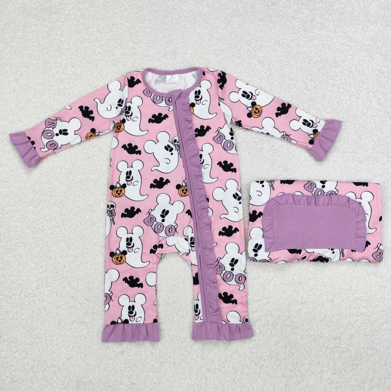 infant kids baby halloween ghost pumpkin pink zip romper