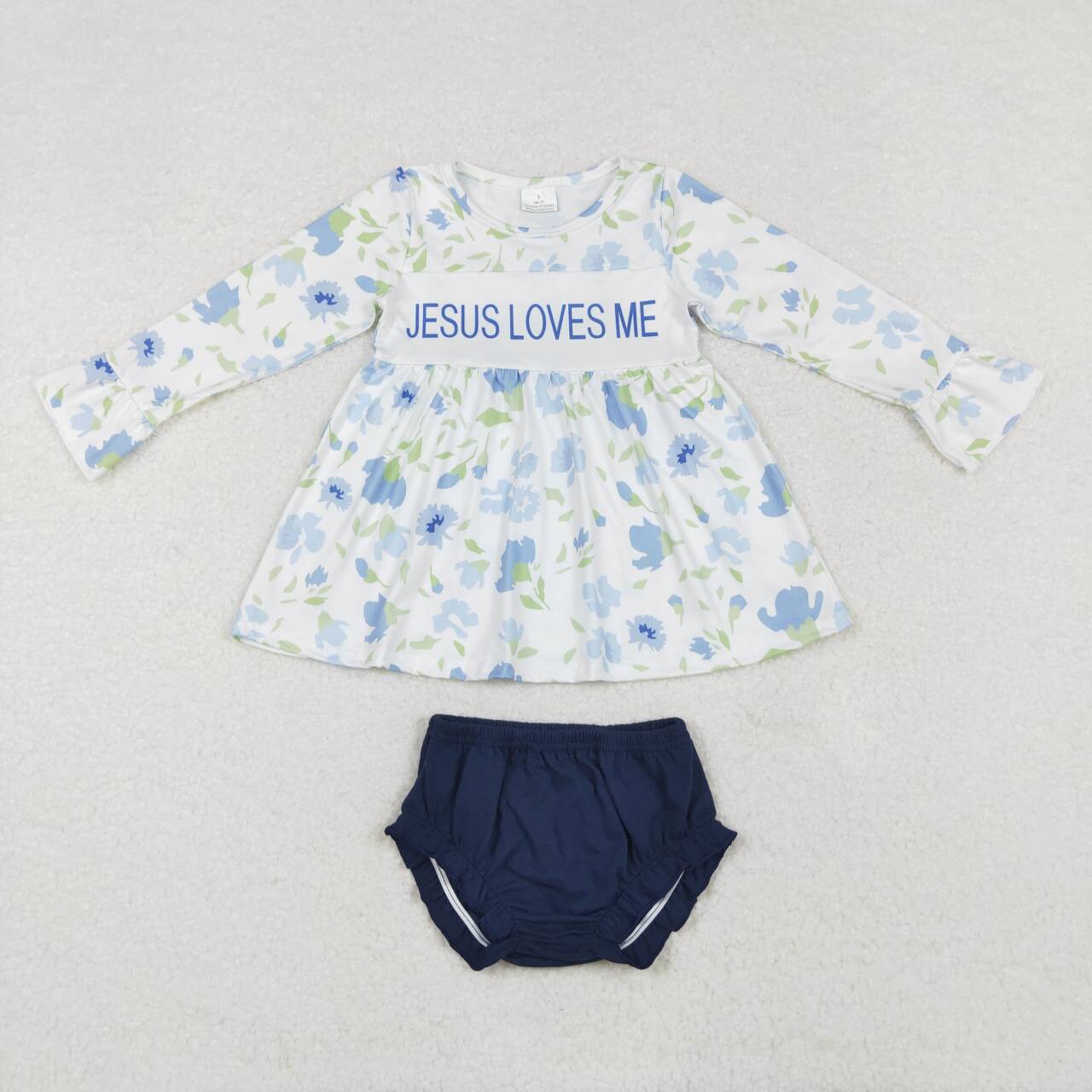 Jesus Love Me Blue Floral Bummies Set