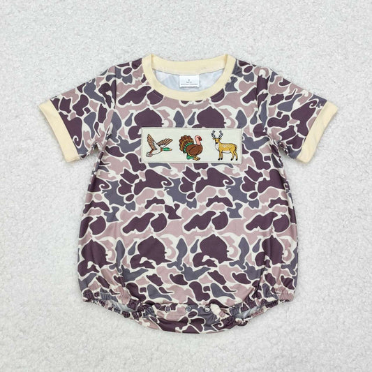 baby boy embroidery mallard duck turkey reindeer camo hunting romper